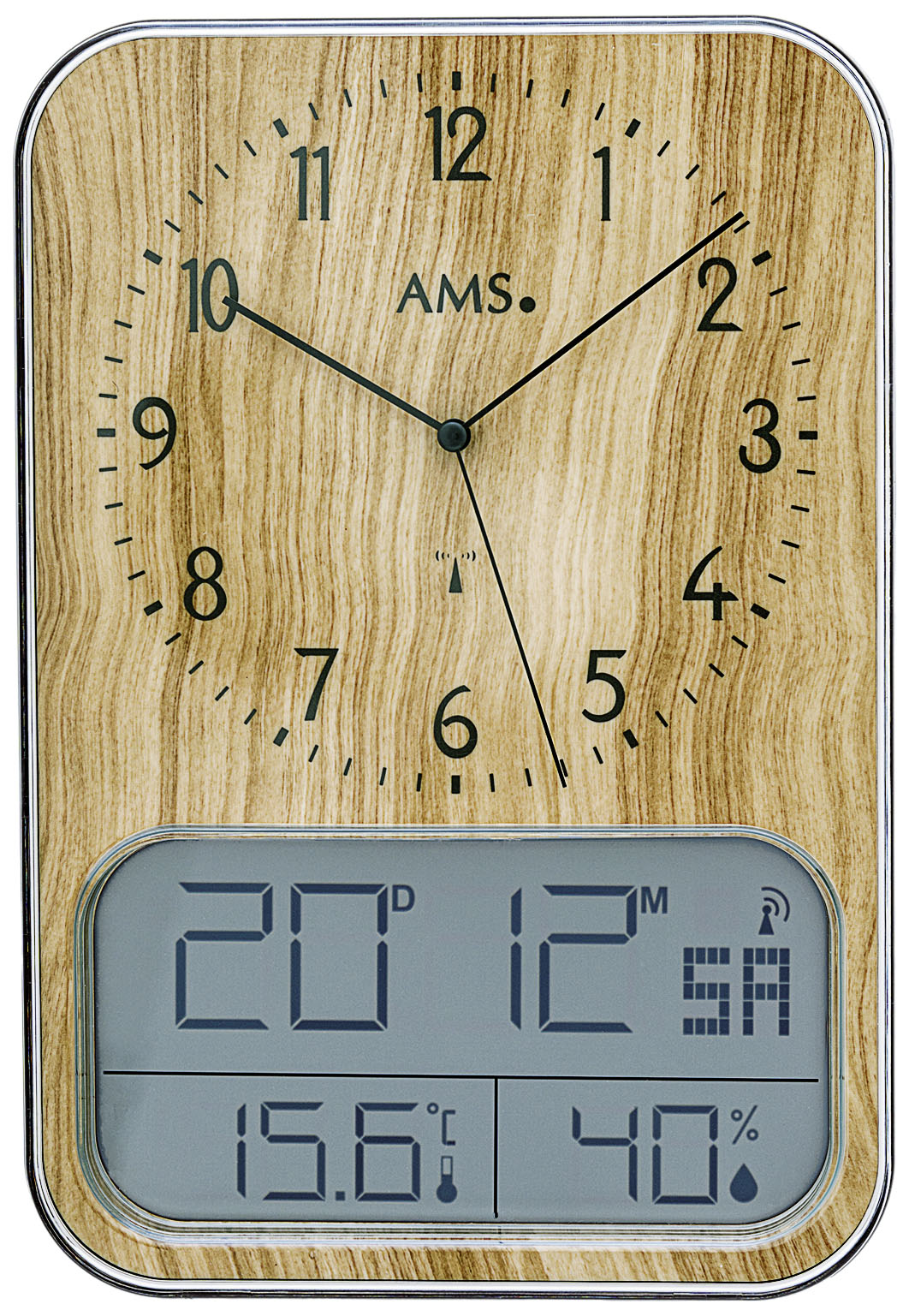 AMS Wall Clock Plastic • Radio-Controlled • Date, Temperature & Humidity