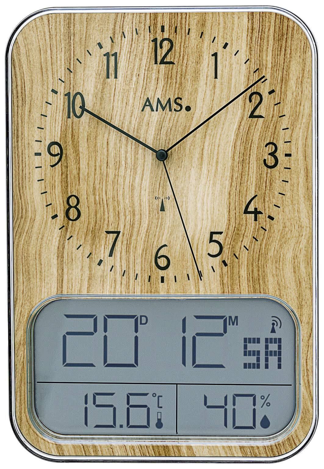 AMS Wall Clock Plastic • Radio-Controlled • Date, Temperature & Humidity