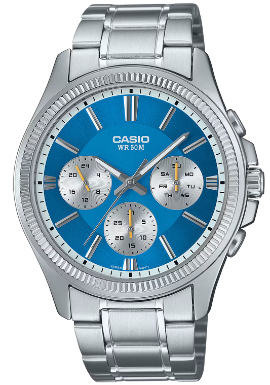 Casio MTP-1375PD-2A2VEF Herrenuhr • Präzises Multifunktionszifferblatt • Robustes Edelstahl-Design