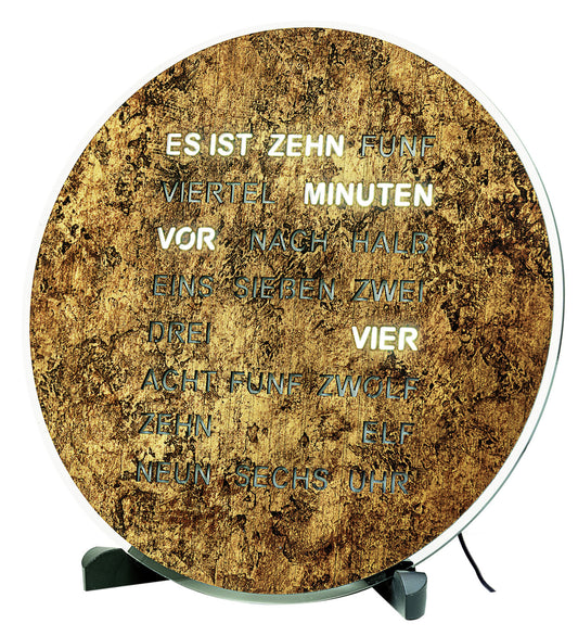 AMS Tisch- und Wanduhr T1293 • LED-Anzeige • Wortuhr in Wurzelholz-Optik