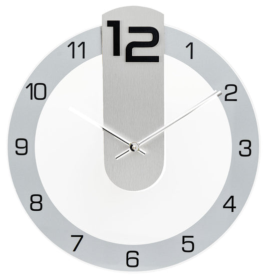 AMS Wanduhr W9712 • Quarzuhr • Aluminium & Mineralglas