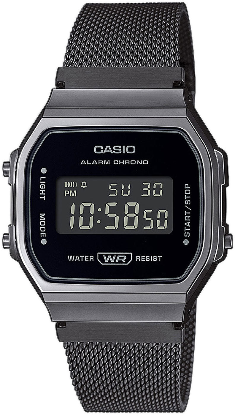 Casio Vintage A168WEMB-1BEF Uhr • Black Mesh • Negativ-Display