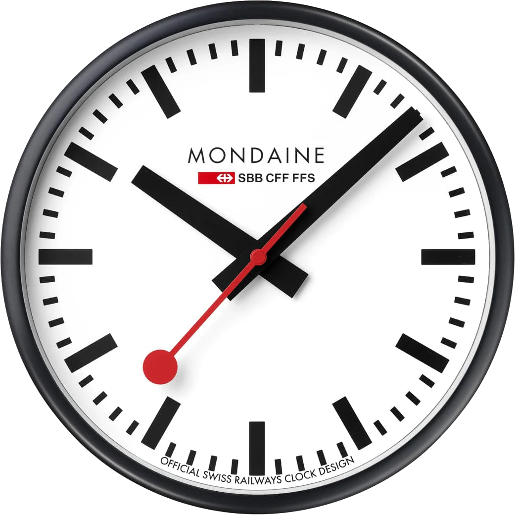 Mondaine Wanduhr 25x25x4,2 cm Aluminium • Schweizer Design • Geräuschloses Quarzwerk