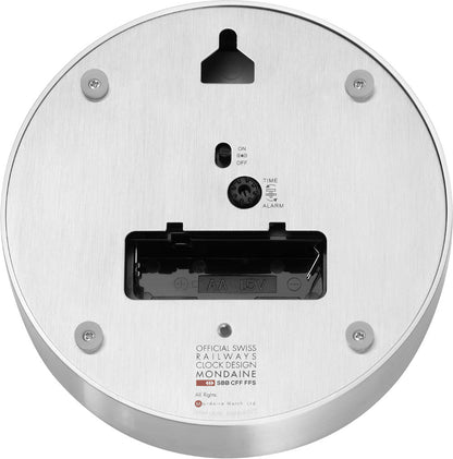 Mondaine Swiss Railways Alarm Clock 12.5 cm Aluminum • Table & Wall Clock • Sweeping Seconds Hand