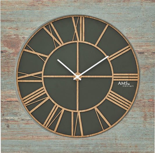 AMS Wanduhr 50x50x4 cm Holz • Modernes Quarzwerk • Hochwertiges Holzgehäuse