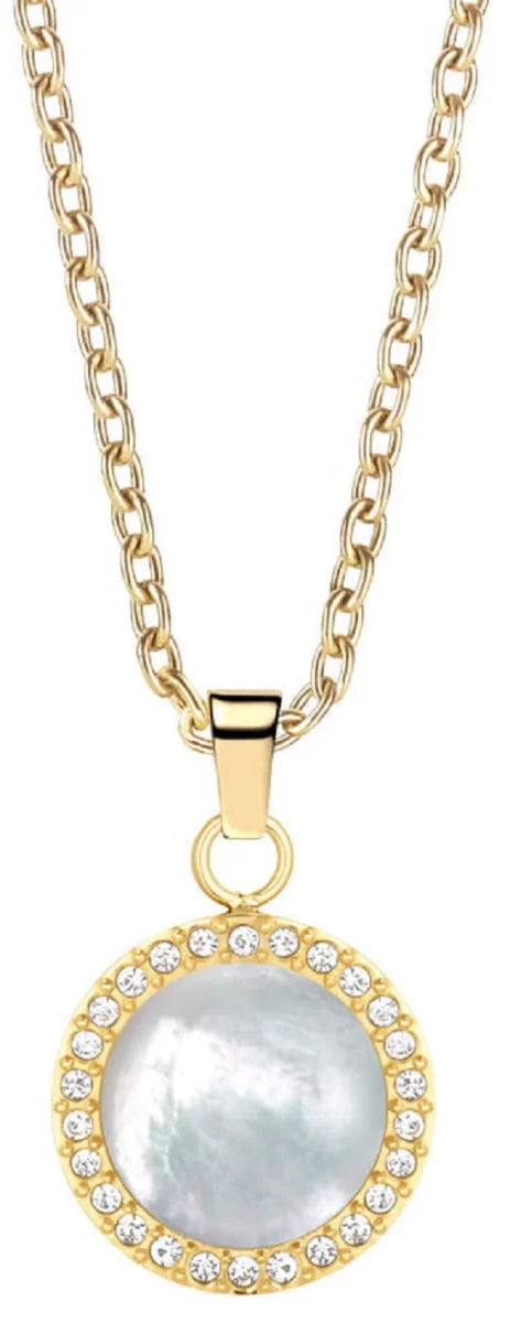 Arctic Pearls Elegant Gold-Tone Necklace with Shimmering Mother-of-Pearl Pendant - Bering Model: 452-27-450