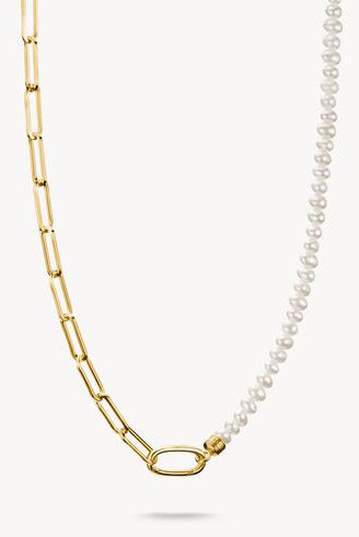 Glieder-Charm-Kette mit Connect Link, aus Silber, mit Perlen, vergoldet - Thomas Sabo Modell: C1211-430-14-L45