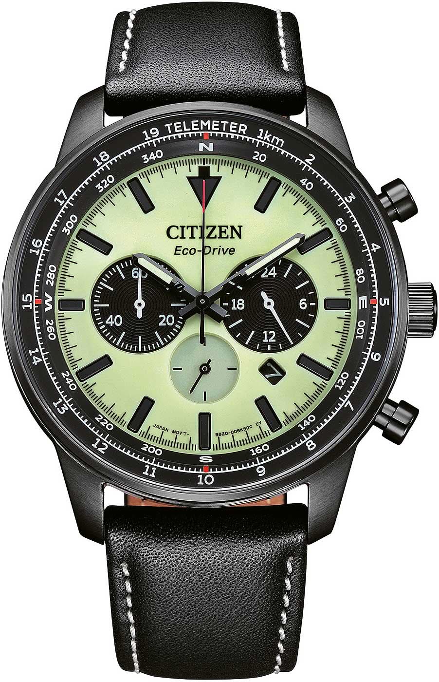 Citizen CA4505-21X Herrenuhr • Eco-Drive Solar-Antrieb • Grünes Zifferblatt & Lederband