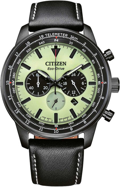 Citizen CA4505-21X Herrenuhr • Eco-Drive Solar-Antrieb • Grünes Zifferblatt & Lederband