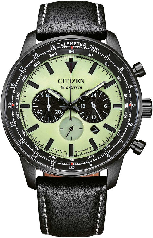 Citizen CA4505-21X Herrenuhr • Eco-Drive Solar-Antrieb • Grünes Zifferblatt & Lederband