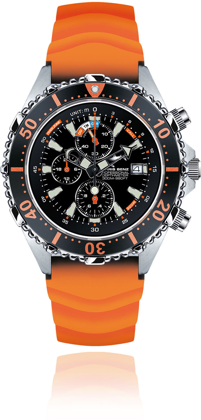 Chris Benz DEPTHMETER Chronograph 300M CB-C300-O-KBO Herren Uhr • 300m Wasserdicht • Saphirglas