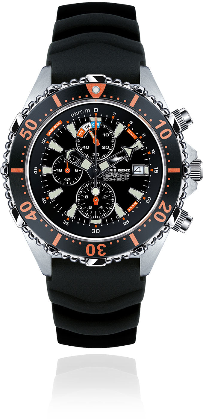 Chris Benz Depthmeter Chronograph 300M CB-C300-O-KBS Herren Uhr • Hai-Proof • Saphirglas