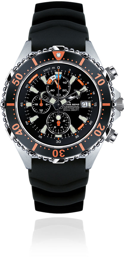 Chris Benz Depthmeter Chronograph 300M CB-C300-O-KBS Herren Uhr • Hai-Proof • Saphirglas