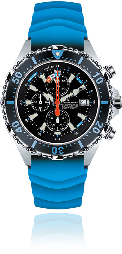 Chris Benz DEPTHMETER Chronograph 300M CB-C300X-LB-KBB Herren Uhr • Präzises Quarzwerk • Saphirglas