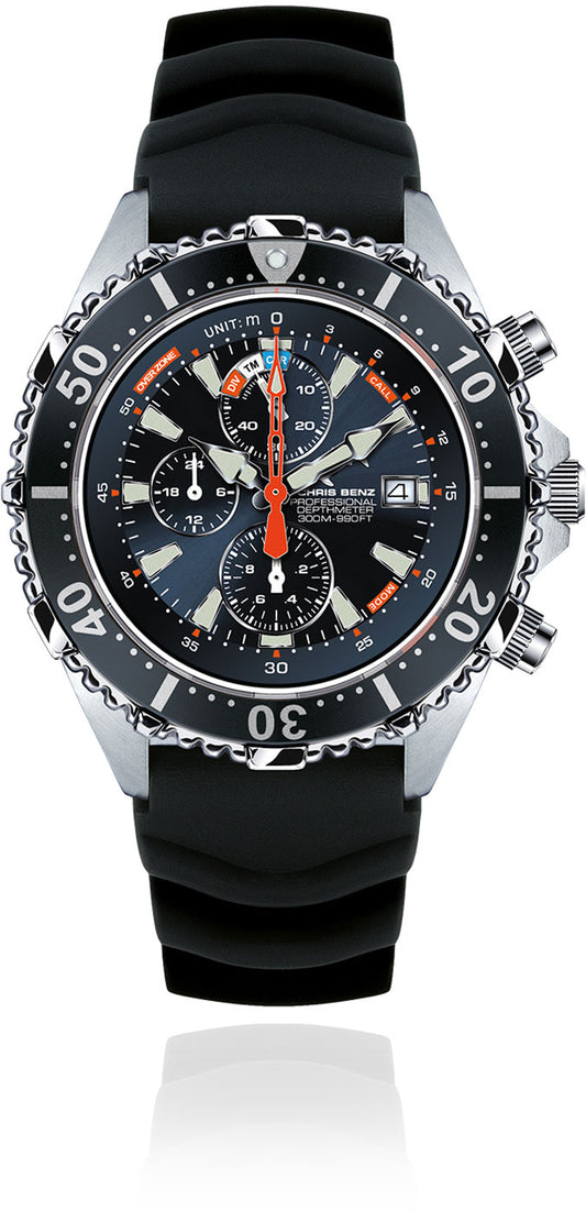 Chris Benz Depthmeter Chronograph 300M CB-C300X-NB-KBS Men's Watch • Shark-Proof Sapphire Crystal • 300m Water Resistant
