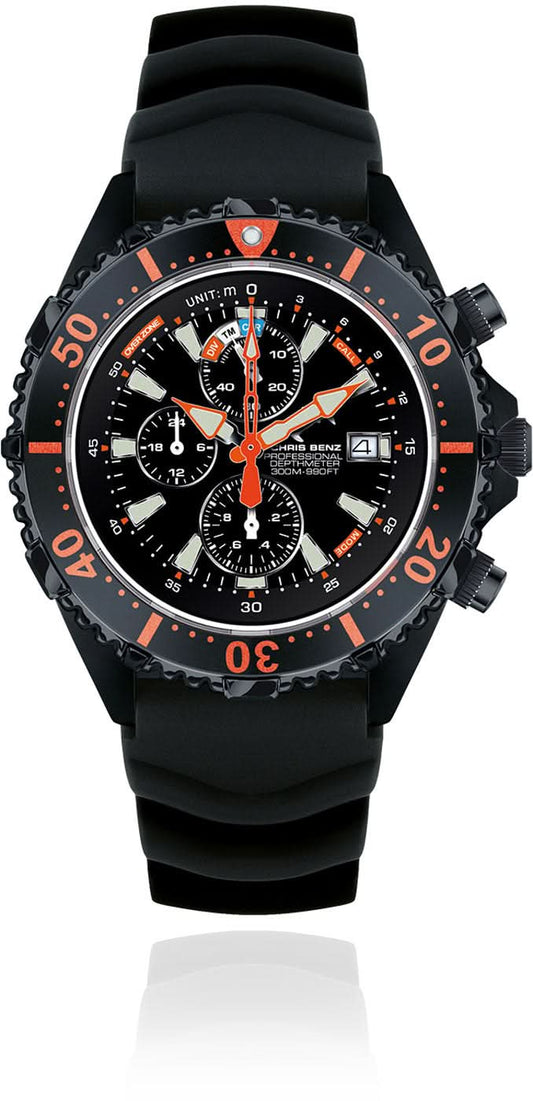 Chris Benz DEPTHMETER Chronograph 300M Rescue Diver CB-C300X-RS-KBS Men's Watch • Depth Meter • Sapphire Crystal
