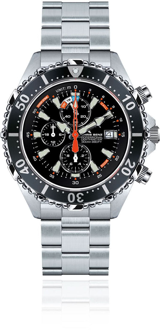 Chris Benz DEPTHMETER CHRONOGRAPH 300M CB-C300X-S-MB Men's Watch • Analog Depth Gauge • Sapphire Crystal