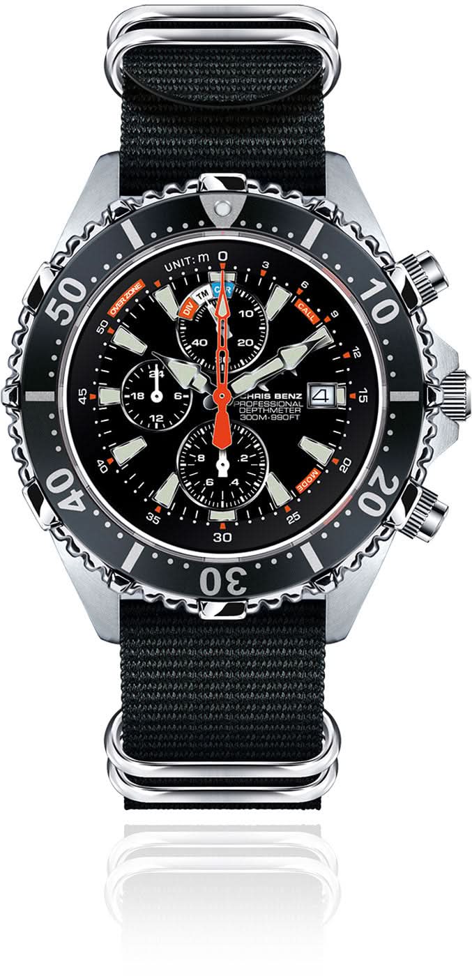 Chris Benz DEPTHMETER CHRONOGRAPH 300M CB-C300X-S-NBS Men's Watch • Quartz • Sapphire Crystal