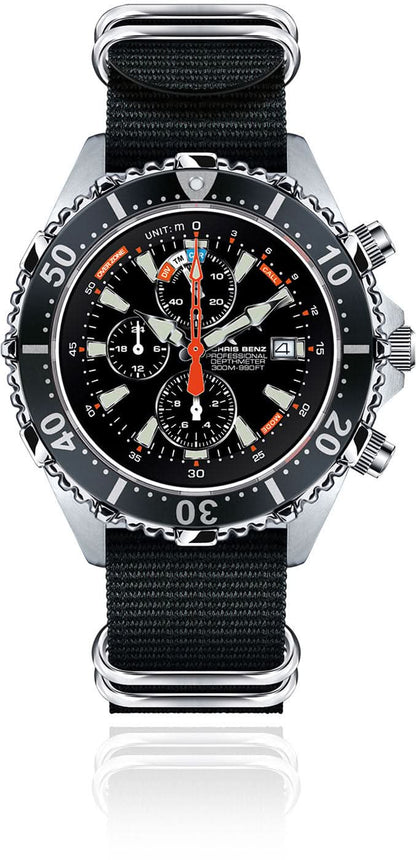 Chris Benz DEPTHMETER CHRONOGRAPH 300M CB-C300X-S-NBS Men's Watch • Quartz • Sapphire Crystal