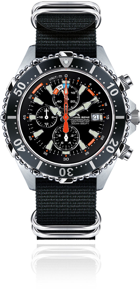 Chris Benz DEPTHMETER CHRONOGRAPH 300M CB-C300X-S-NBS Men's Watch • Quartz • Sapphire Crystal