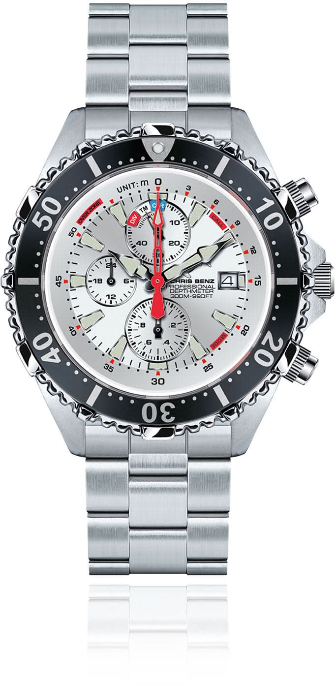 Chris Benz Depthmeter Chronograph 300M CB-C300X-SI-MB Herrenuhr • 300m Wasserdicht • Analoger Tiefenmesser