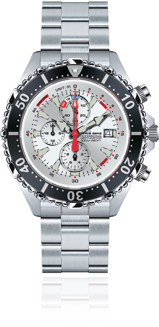 Chris Benz Depthmeter Chronograph 300M CB-C300X-SI-MB Herrenuhr • 300m Wasserdicht • Analoger Tiefenmesser