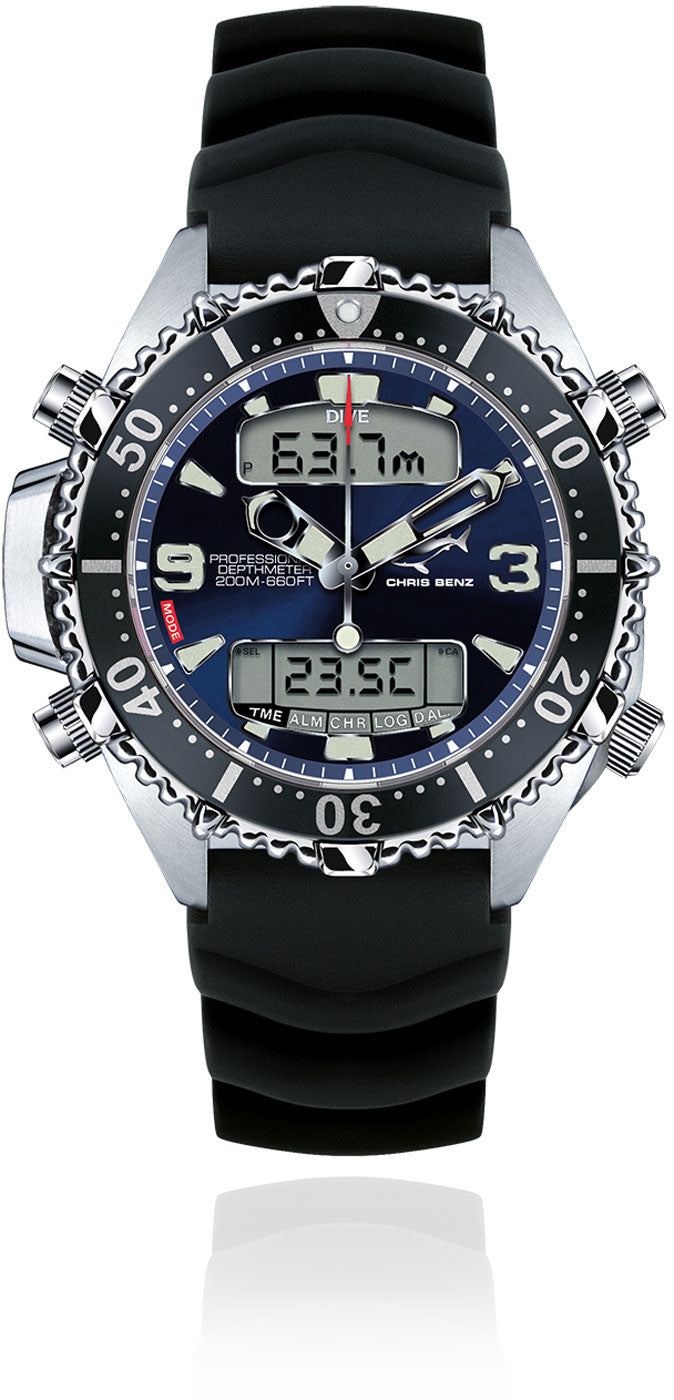 Chris Benz DEPTHMETER DIGITAL 200M CB-D200X-D-KBS Herren Uhr • Hai-Proof • Saphirglas