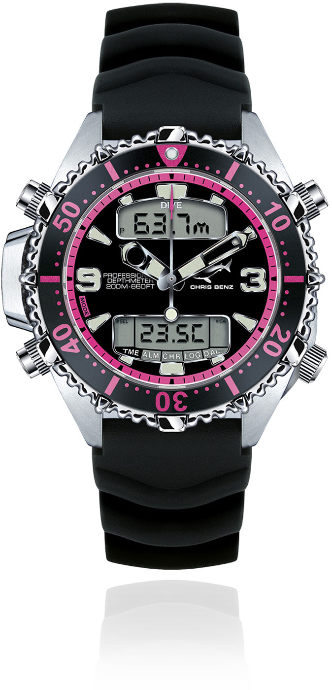 Chris Benz DEPTHMETER DIGITAL 200M CB-D200X-P-KBS Uhr • 200m Wasserdichtigkeit • Saphirglas