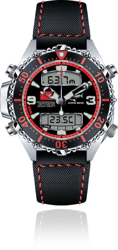 Chris Benz DEPTHMETER DIGITAL 200M CB-D200X-R-SBR Herren Uhr • Hai-geprüft • Saphirglas