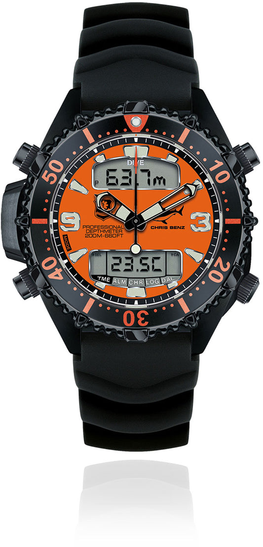 Chris Benz DEPTHMETER Digital 200M CB-D200X-RS-KBS Unisex Uhr • Hai-Proof • Saphirglas