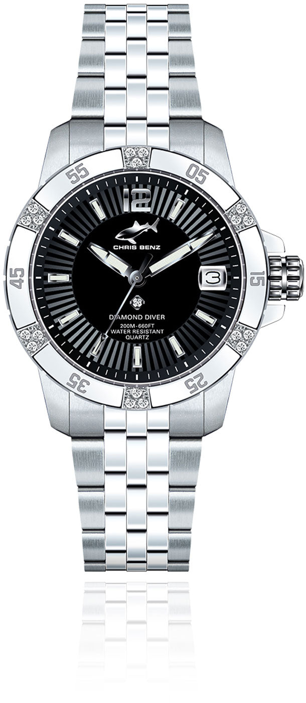 Chris Benz DIAMOND DIVER CB-DD200-S-MBJ Damen Uhr • Quarzwerk • Saphirglas