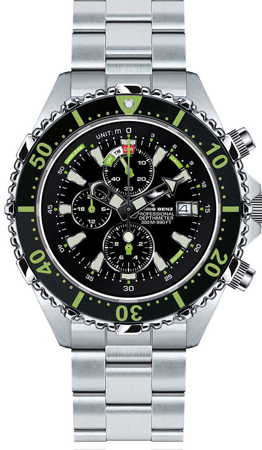 Chris Benz DEPTHMETER Chronograph 300M CB-C300-G-MB Herren Uhr • Hai-Proof • Saphirglas