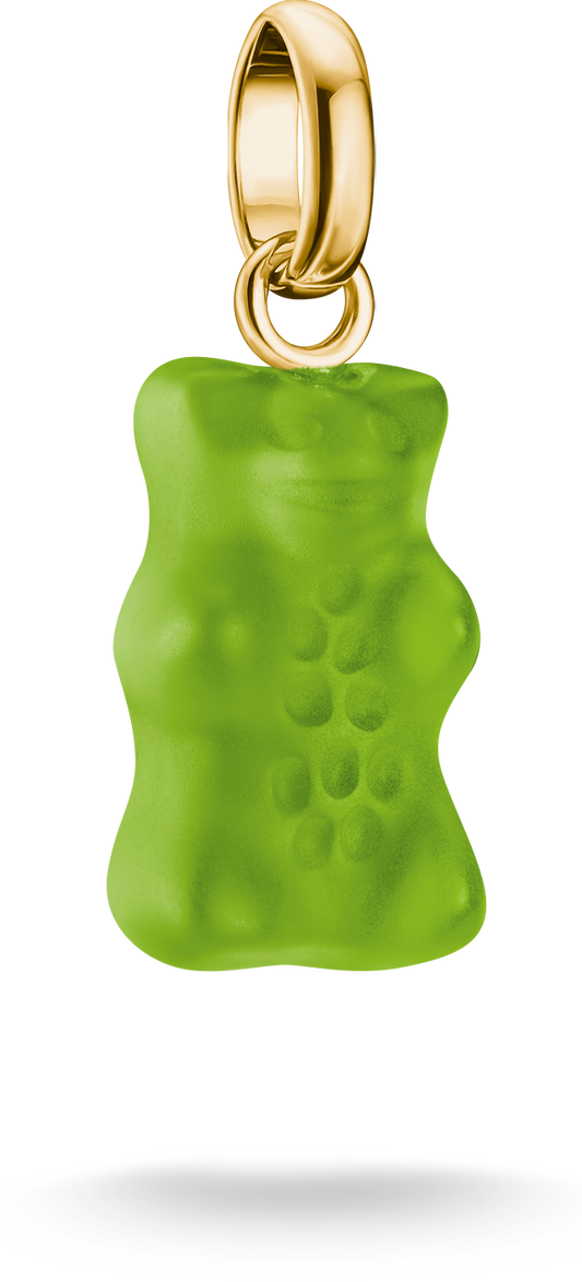 Thomas Sabo Charm-Anhänger, Goldbär aus Glas, in grün, aus Silber, vergoldet