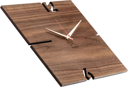 Huamet Wanduhr 30x30x3,7 cm Nussholz • Geräuschloses Quarzwerk • Modernes Design
