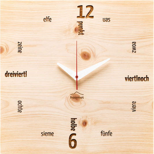 huamet Wanduhr 30x30x3,7 cm Holz • Geräuschlos • Modernes Design