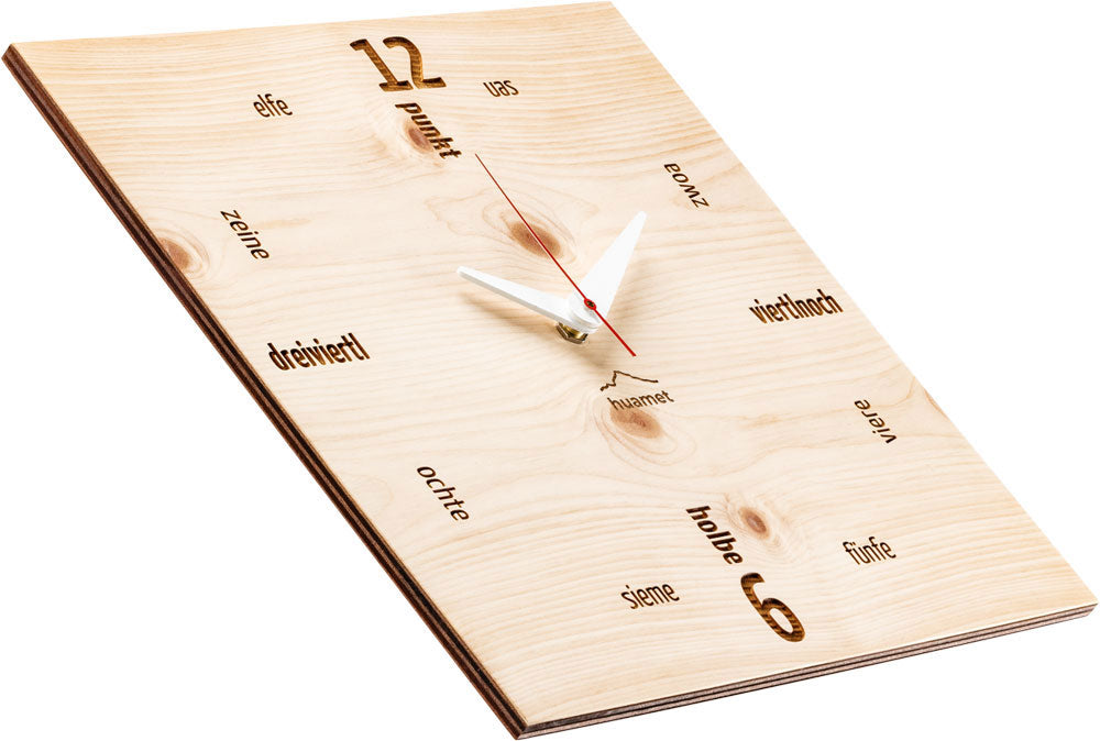 huamet Wanduhr 30x30x3,7 cm Holz • Geräuschlos • Modernes Design