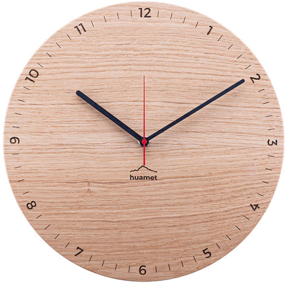 huamet Wall Clock 30x30x3.7 cm Oak • Silent Quartz Movement • Solid Oak
