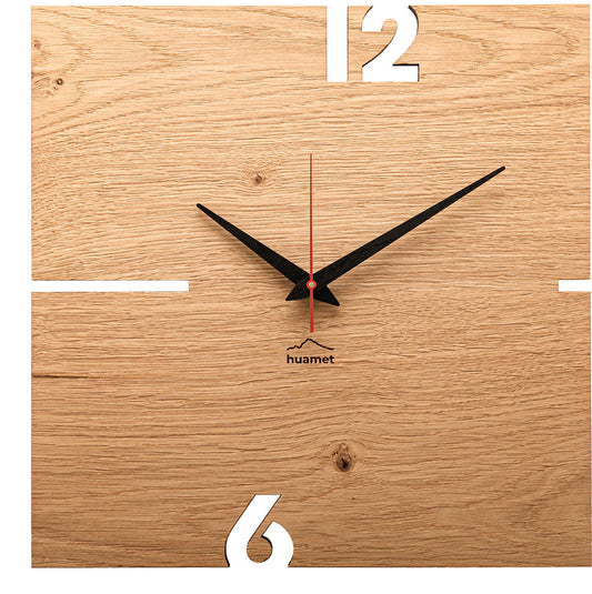 huamet Wanduhr 30x30x3,7 cm Holz • Geräuschloses Uhrwerk • Echtholz Eiche
