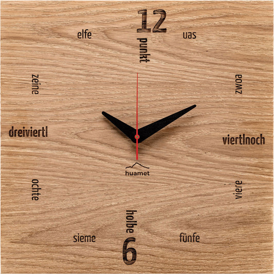 huamet Wanduhr 30x30x3,7 cm Holz • Lautloses Quarzwerk • Modernes Design