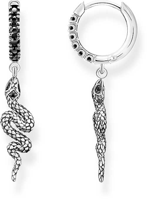 Kreolen mit Schlangen und Schwert Anhänger - 925 Sterlingsilber geschwärzt