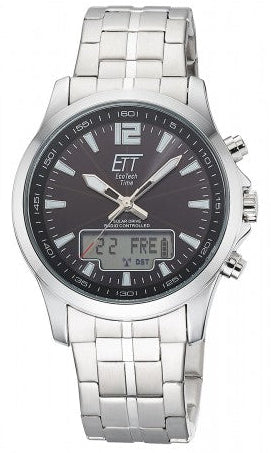 Herrenuhr, Funk-Solaruhr aus Edelstahl - Schwarzes Zifferblatt - Eco Tech Time Modell: EGA-11715-21M
