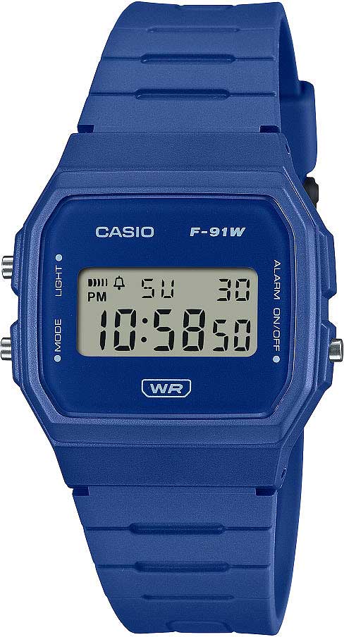 Casio F-91WB-2A1EF Damenuhr • Kultiges Retro-Design • Blau