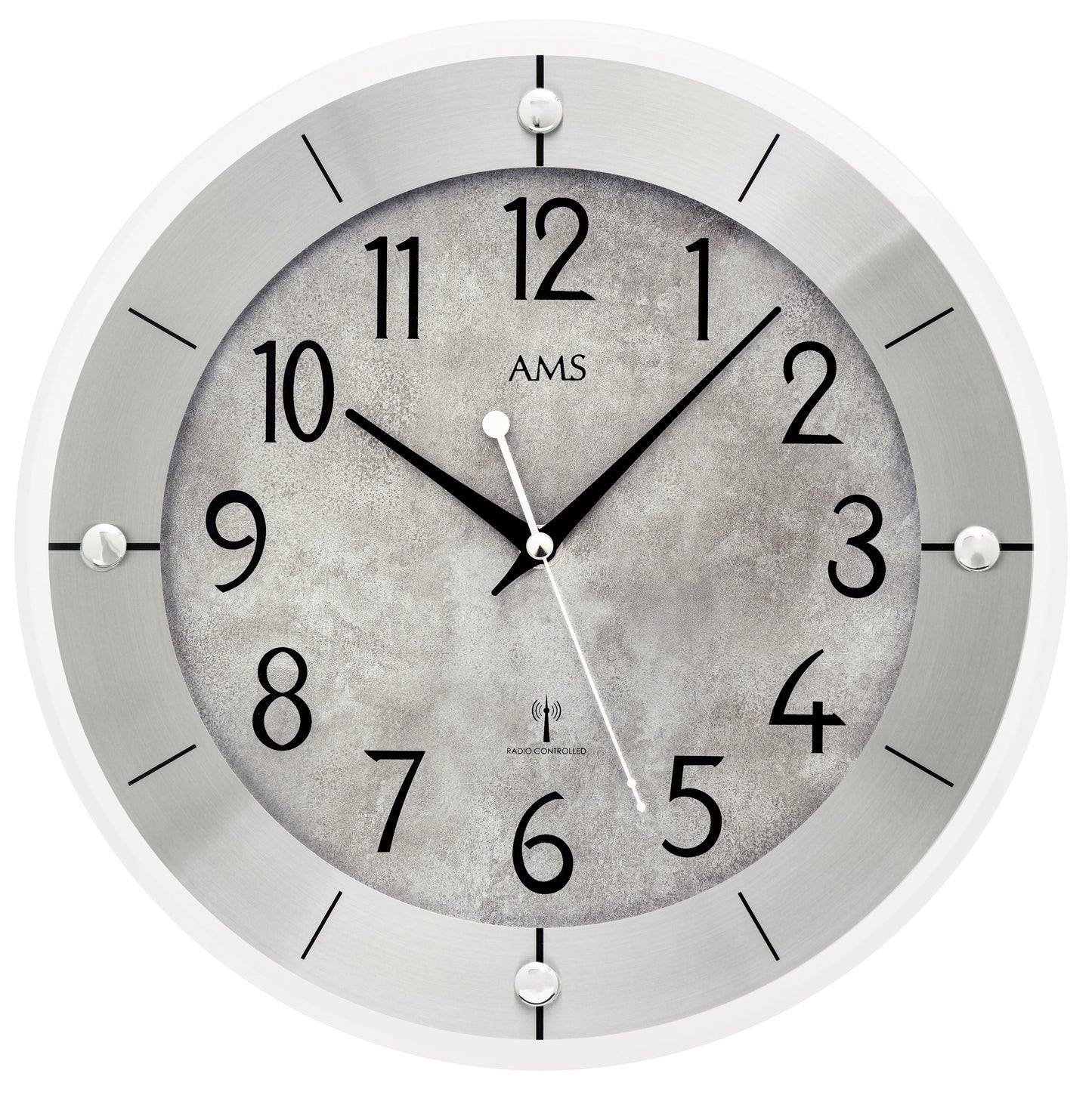 AMS Wall Clock 31 cm Ø Aluminum • Silent • Radio-Controlled