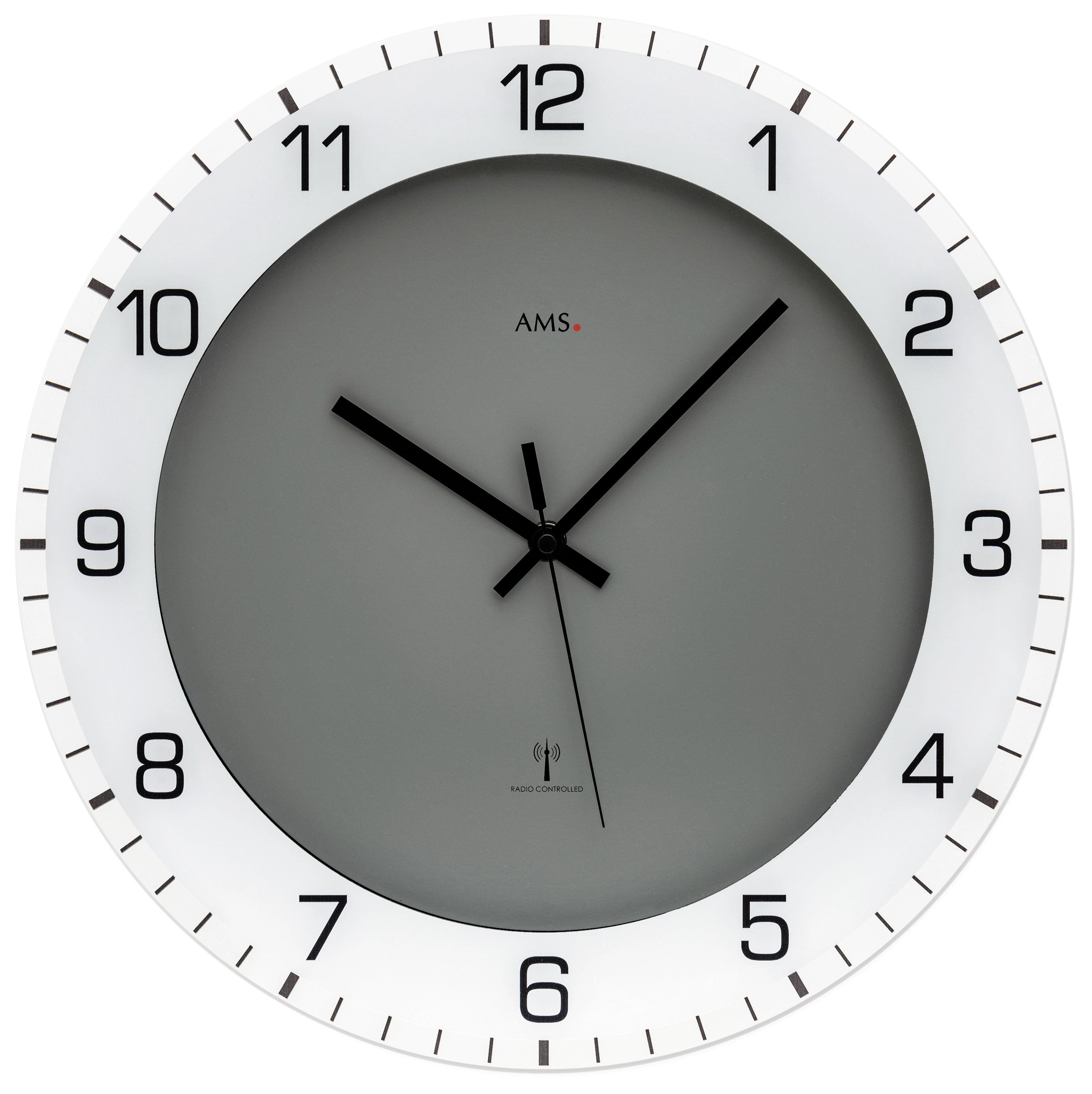AMS Wall Clock 38 cm Ø Plastic, Glass • Precise Radio-Controlled Movement • Modern Design