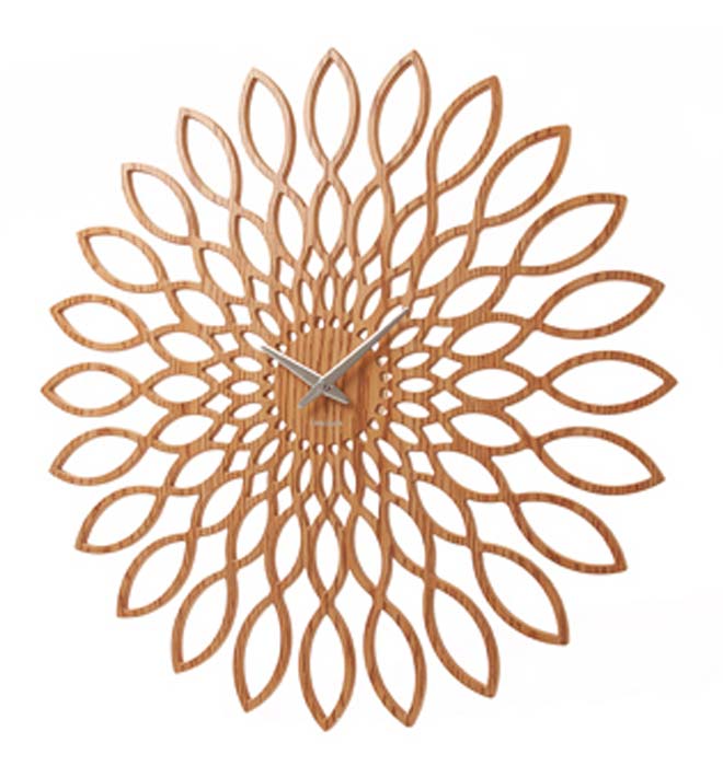 Karlsson Wanduhr 60x60x4 cm Holz • Geräuschloses Quarzwerk • Modernes Sunflower Design