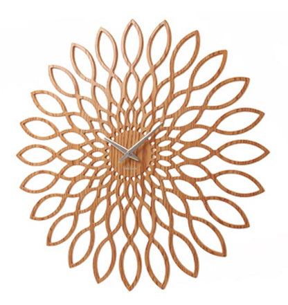Karlsson Wanduhr 60x60x4 cm Holz • Geräuschloses Quarzwerk • Modernes Sunflower Design