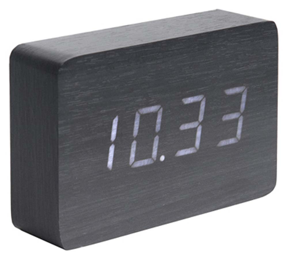 Karlsson Digital Rechteckiger Wecker 15x10x4.8 cm Holzoptik • 3 Weckzeiten • Datumsanzeige