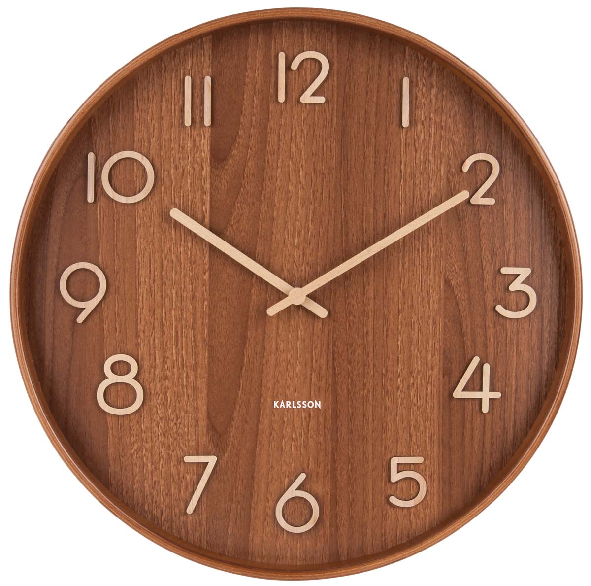 Karlsson Wanduhr 40x40x4,5 cm Holz • Modernes Design • Geräuscharmes Quarzuhrwerk
