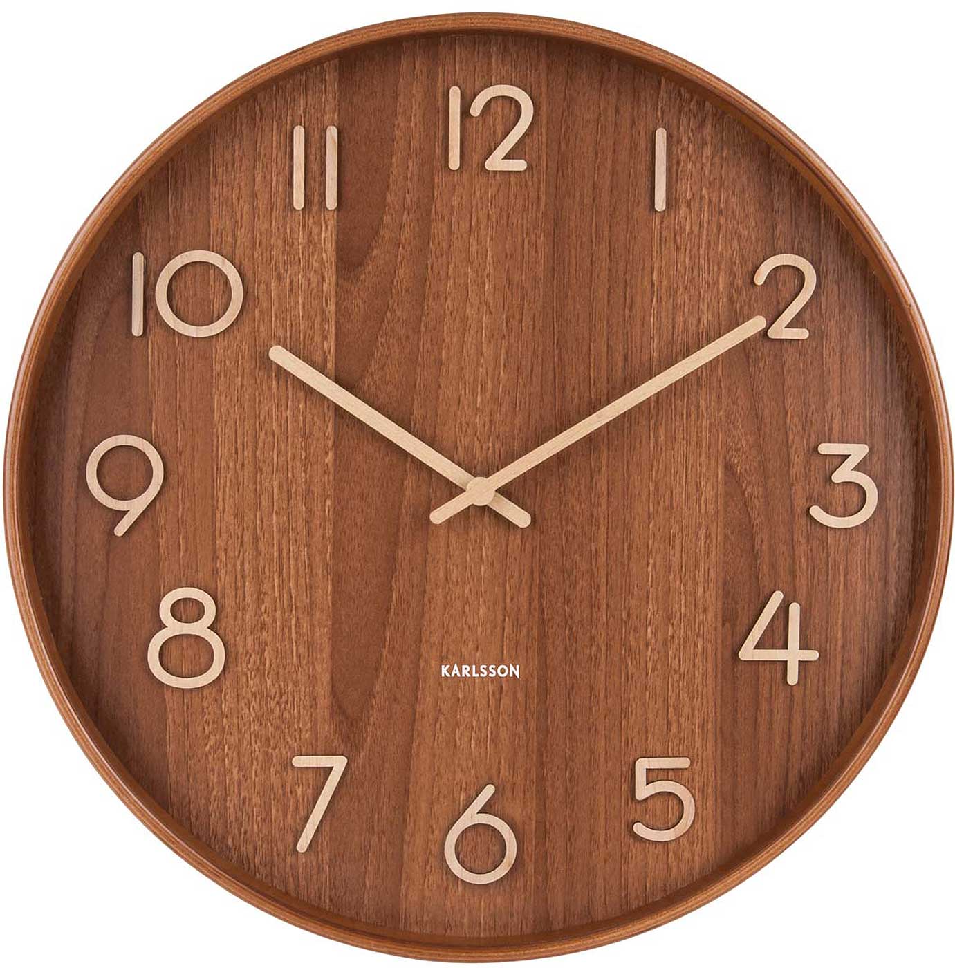 Karlsson Wanduhr 40x40x4,5 cm Holz • Modernes Design • Geräuscharmes Quarzuhrwerk