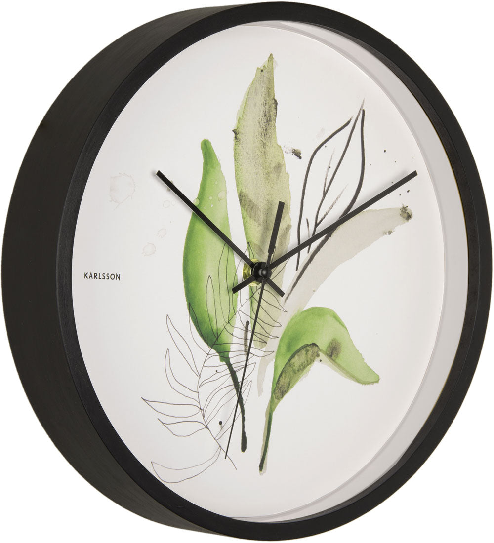 Karlsson Wanduhr 26 cm Ø • Botanical Leaves Design • Modernes Quarzwerk